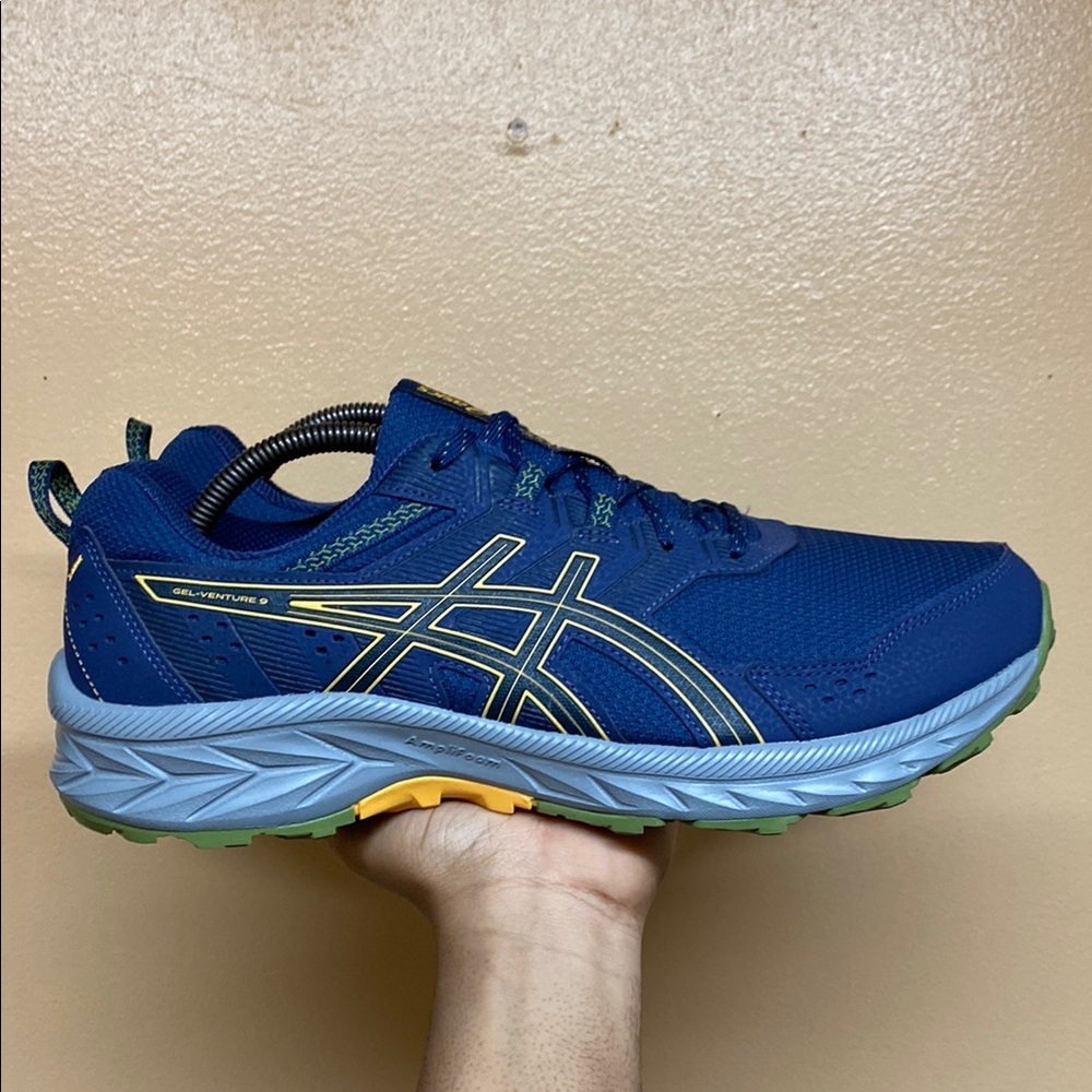ASICS Gel-Venture 9 Men's Blue Yellow Gray Green Running Sneakers 11 Extra Wide